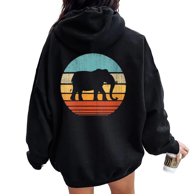 Elephant Retro Vintage 60S 70S Sunset Mammal Zoo Animal Men Women Oversized Hoodie Back Print