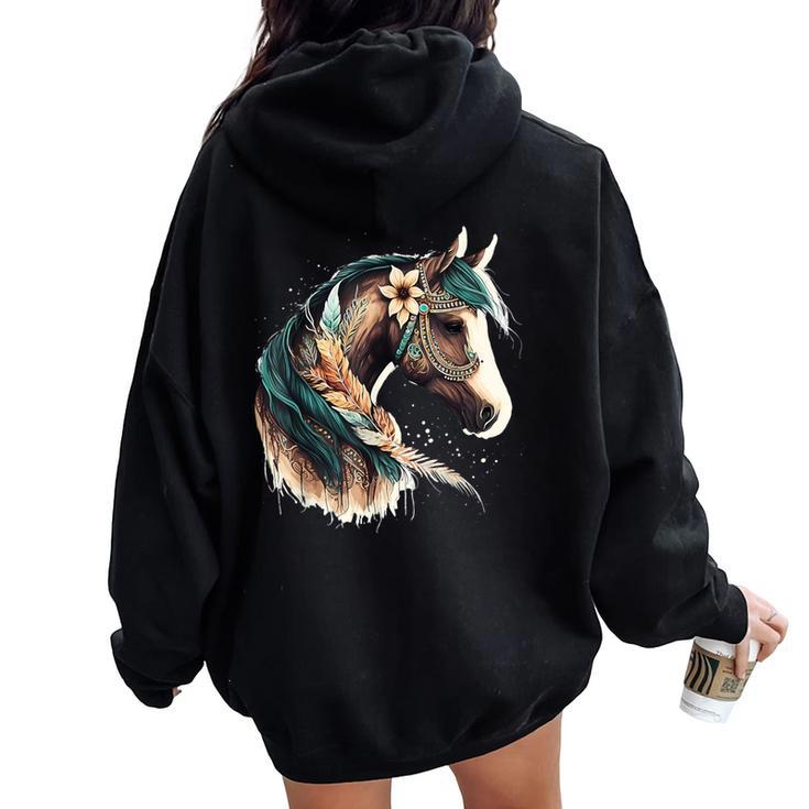 Equestrian Horse Portrait Western Horseback Riding For Girls Women Oversized Hoodie Back Print