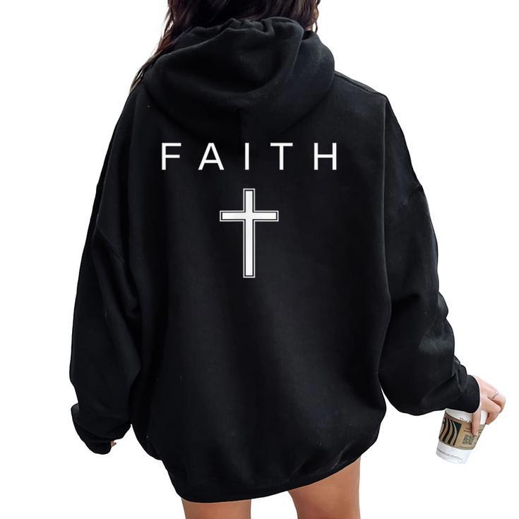 Faith Cross Minimalist Christian Faith Cross Women Oversized Hoodie Back Print
