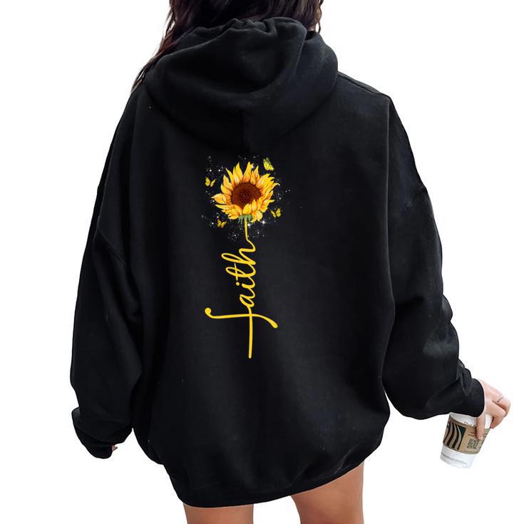 Faith Cross Sunflower Butterflies Flowers Christians Flora Women Oversized Hoodie Back Print