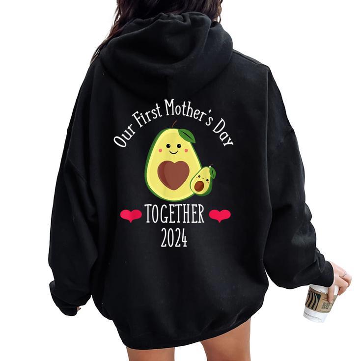 Our First Mother's Day 2024 Retro Vintage Avocado Women Oversized Hoodie Back Print