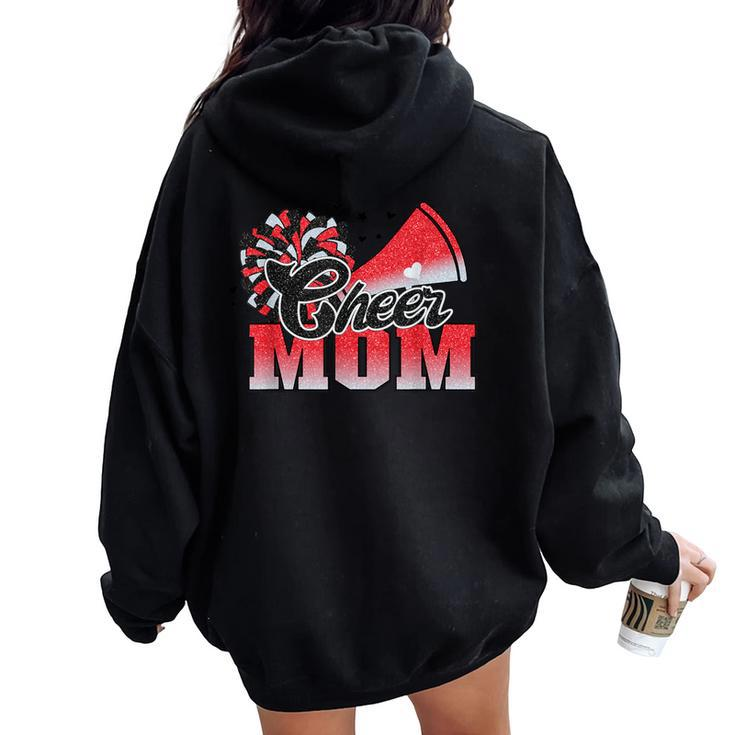 Football Cheer Mom Red Black Pom Leopard Women Oversized Hoodie Back Print