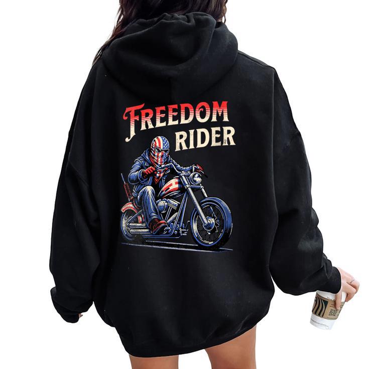 Freedom Rider Motorcycle American Flag Patriotic Usa Women Oversized Hoodie Back Print