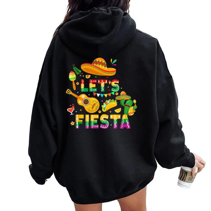 Cinco De Mayo Mexican Guitar Cactus Let's Fiesta Women Oversized Hoodie Back Print