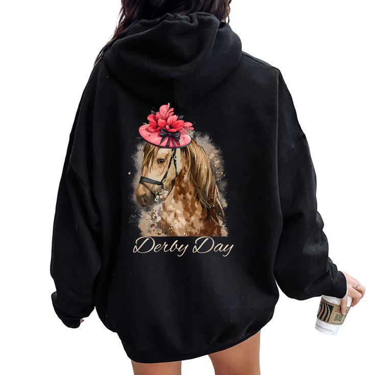 Hat Horse Racing Derby Party On Derby Day 2024 Women Oversized Hoodie Back Print