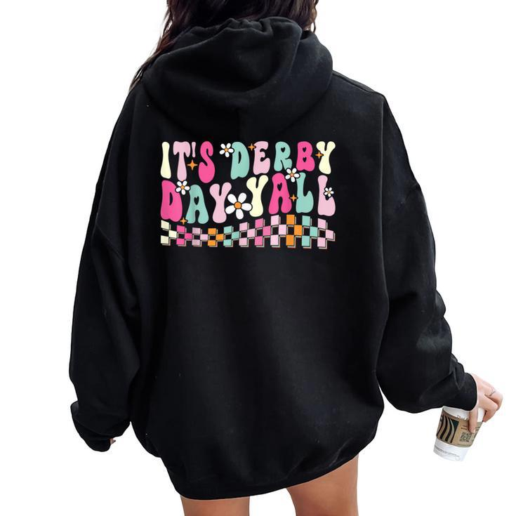 Horse Racing Groovy It's Derby Day Yall Derby Horse Women Oversized Hoodie Back Print