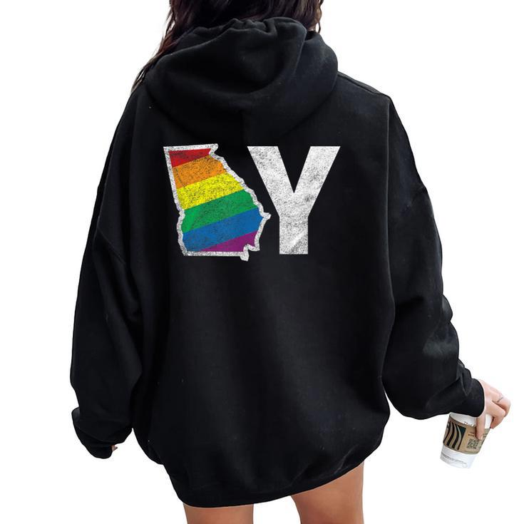 Lgbt Georgia Gay Distressed Rainbow Flag Present Women Oversized Hoodie Back Print