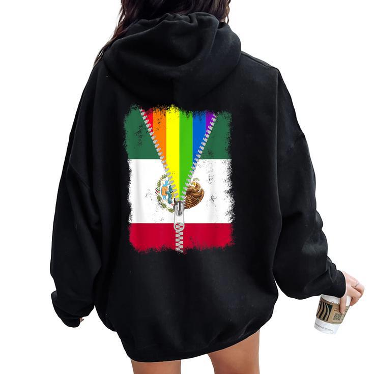 Lgbt Mexico Flag Zip Rainbow Mexican Gay Pride Women Oversized Hoodie Back Print