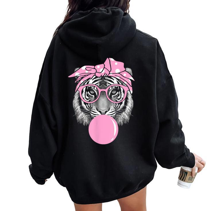 Pink Tiger For Girl Glasses & Pink Bubble Gum Women Oversized Hoodie Back Print