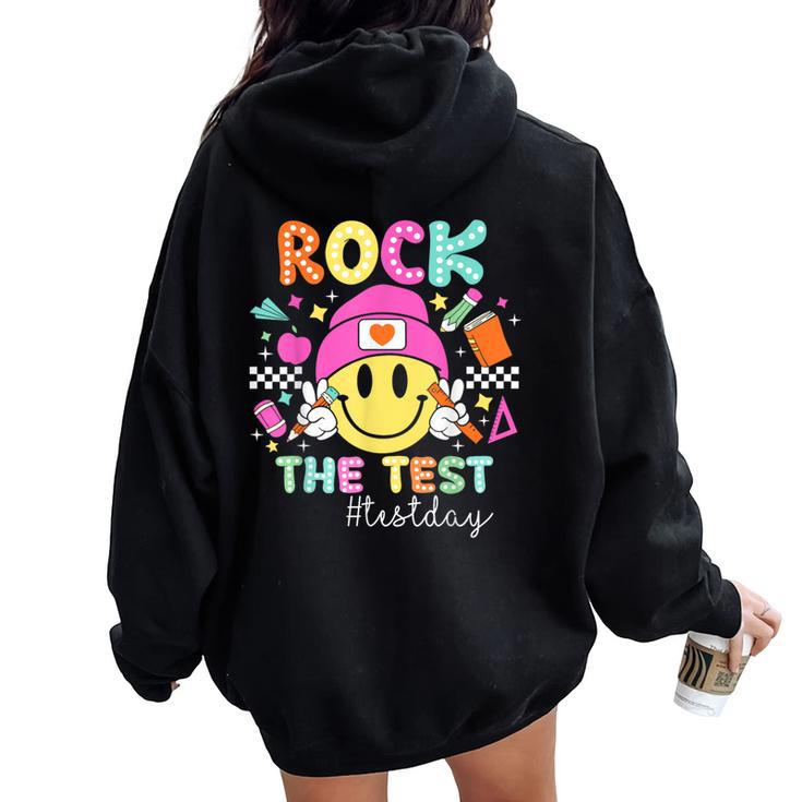 Rock The Test Testing Day Teacher Student Motivational Women Oversized Hoodie Back Print
