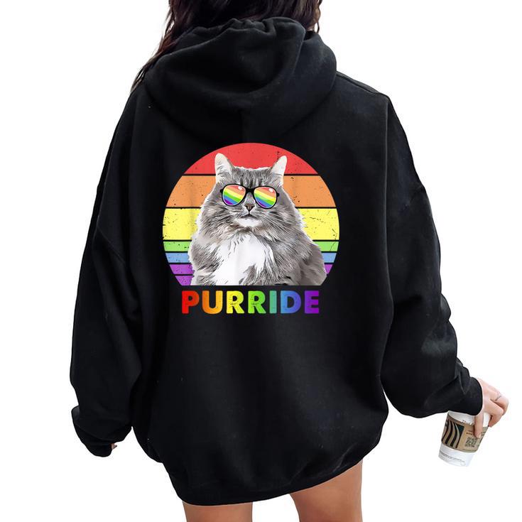 Siberian Cat Rainbow Gay Pride Lgbtq Women Oversized Hoodie Back Print