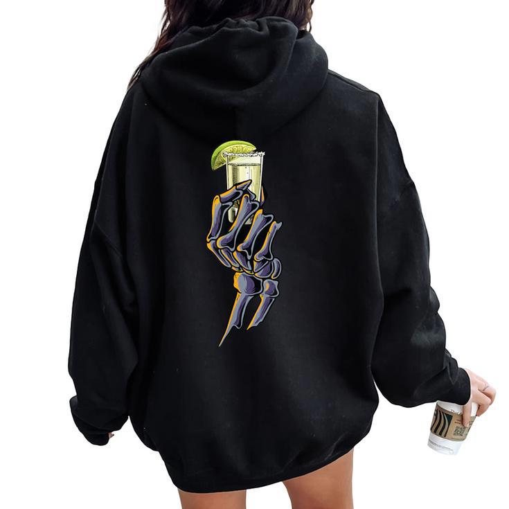 Skeleton Hand With Tequila Alcohol Party Women Oversized Hoodie Back Print
