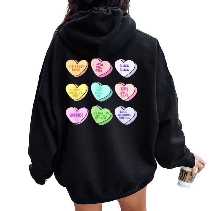 Teacher Valentines Day Conversation Heart School Women Oversized Hoodie Back Print