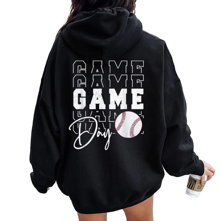 Game Day Vibes Girls Mom Baseball Life Women Oversized Hoodie Back Print