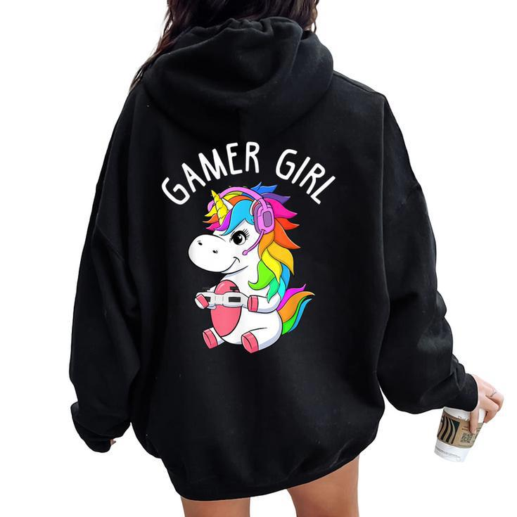 Gamer Girl Gaming Unicorn Cute Video Game Girls Women Oversized Hoodie Back Print