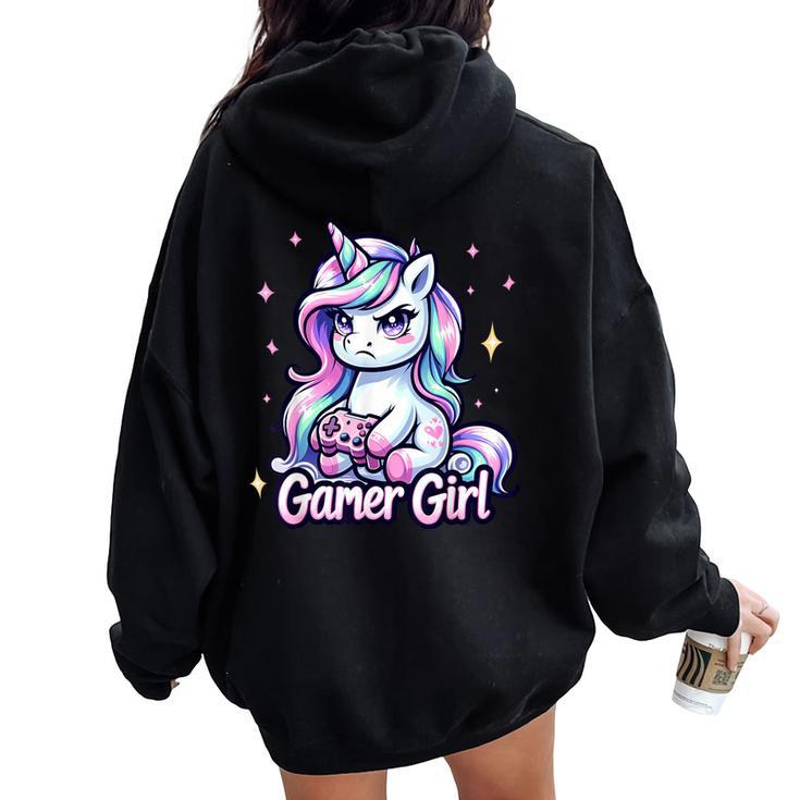 Gamer Girl Unicorn Cute Gamer Unicorn Girls Women Women Oversized Hoodie Back Print