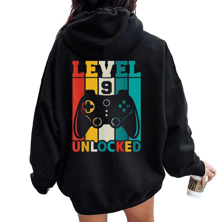 Gaming Vintage 9Th Birthday 9 Year Old Boy Girl Gamer Women Oversized Hoodie Back Print