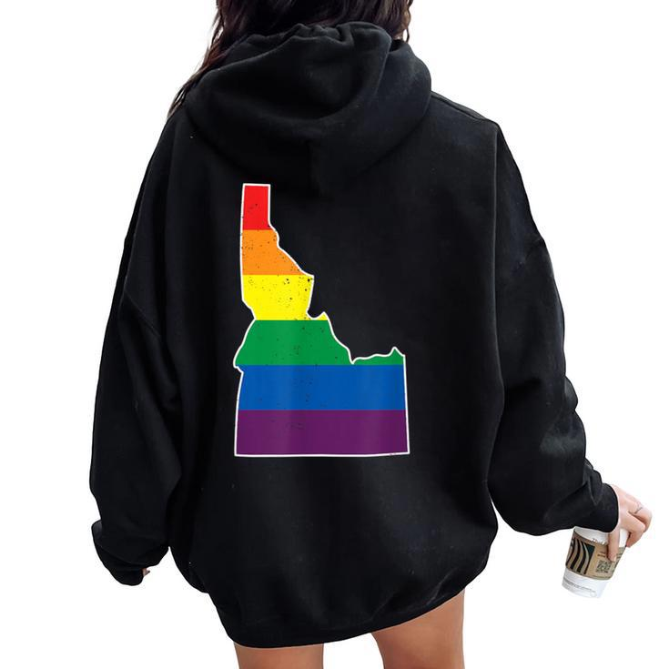 Gay Pride Flag Idaho State Map Rainbow Stripes Women Oversized Hoodie Back Print