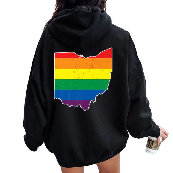 Gay Pride Flag Ohio State Map Rainbow Stripes Women Oversized Hoodie Back Print