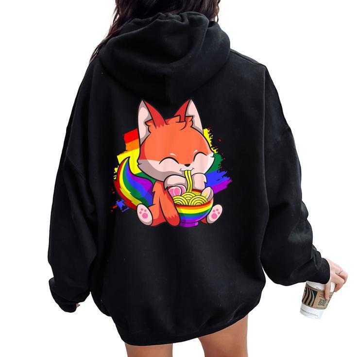 Gay Pride Kawaii Fox Ramen Noodles Rainbow Flag Women Oversized Hoodie Back Print