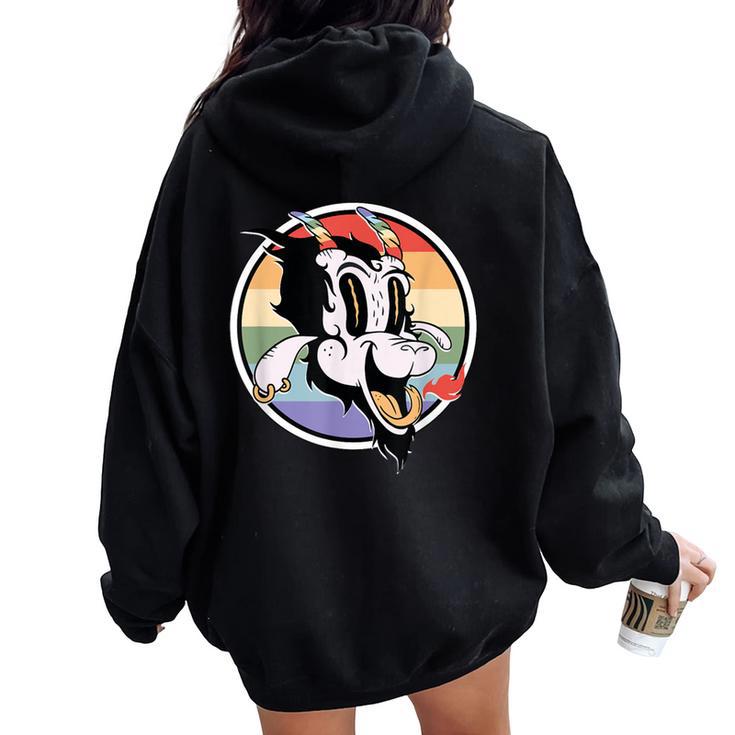 Gay Satan Rainbow Baphomet Horn Devil Goat Lgbtq Queer Pride Women Oversized Hoodie Back Print