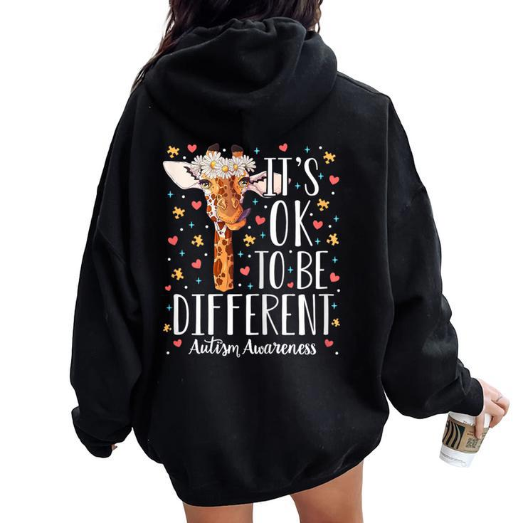 Girls Autism Giraffe It's Ok To Be Different Autistic Women Oversized Hoodie Back Print