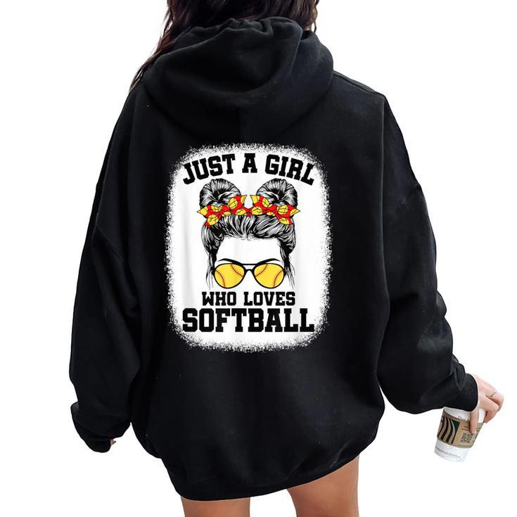 Girls Softball Fan Player Messy Bun Softball Lover Women Oversized Hoodie Back Print