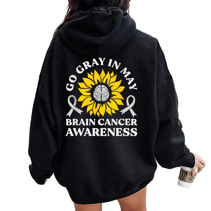 Go Gray In May Brain Cancer Awareness Sunflower Women Oversized Hoodie Back Print