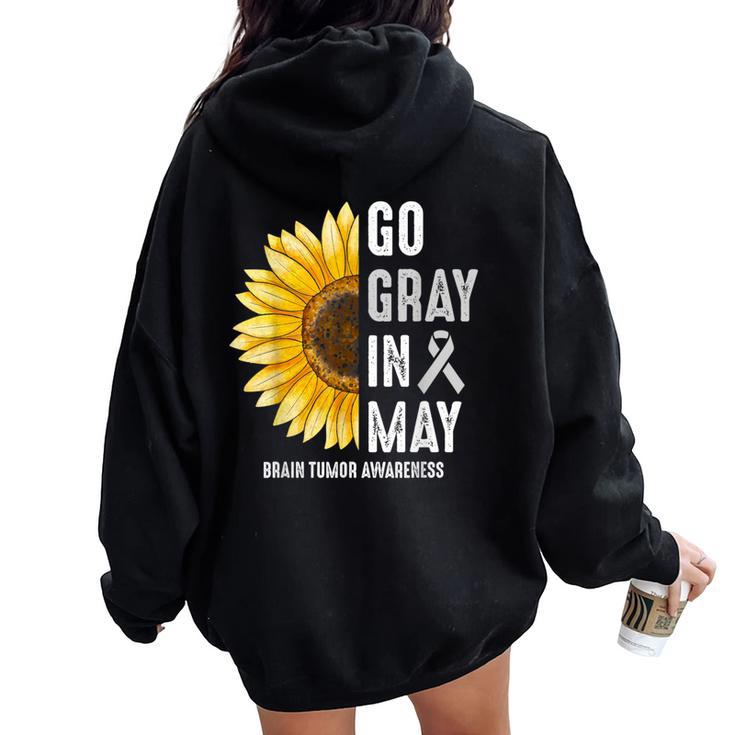 Go Gray In May Support Rainbow Brain Cancer Tumor Awareness Women Oversized Hoodie Back Print