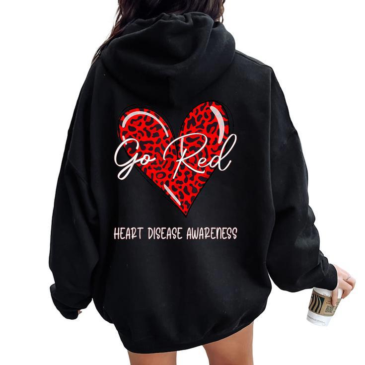 Go Red For Heart Disease Awareness Month Leopard Women Oversized Hoodie Back Print