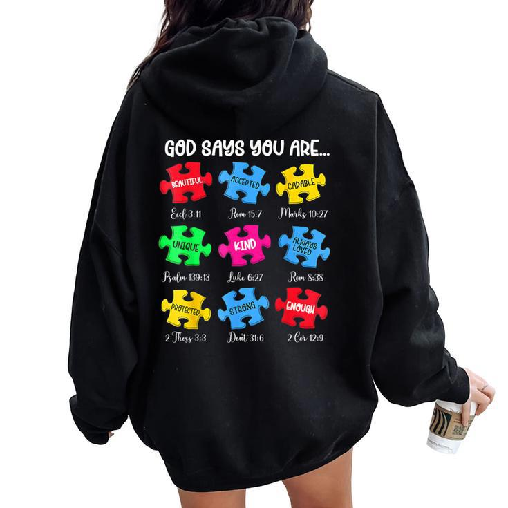 God Say You Are Autism Christian Jesus Bible Verse Religious Women Oversized Hoodie Back Print