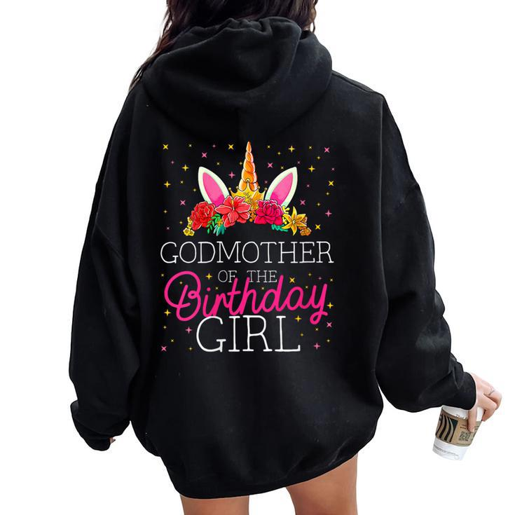 Godmother Of The Birthday Girl Unicorn Godparents Matching Women Oversized Hoodie Back Print