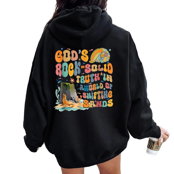 God's Rock Solid Breaker Rock Beach Vbs 2024 Christian Women Oversized Hoodie Back Print