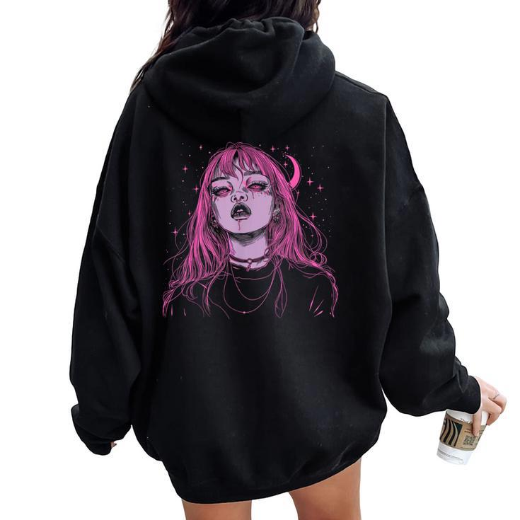 Goth Grunge Demon Anime Girl Waifu Horror Alt Pink Aesthetic Women Oversized Hoodie Back Print