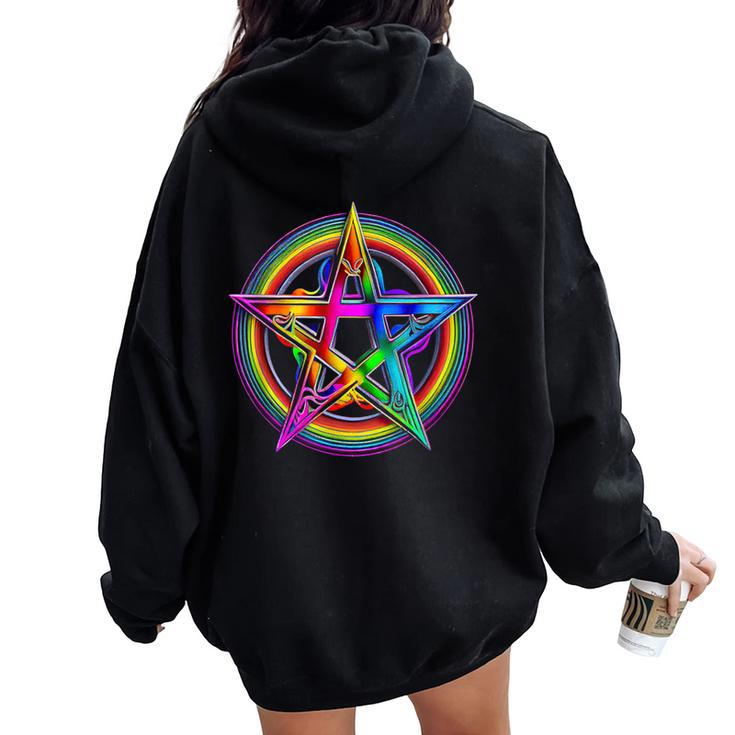 Goth Lgbtq Gay Pride Satanic Rainbow Pentagram Women Oversized Hoodie Back Print