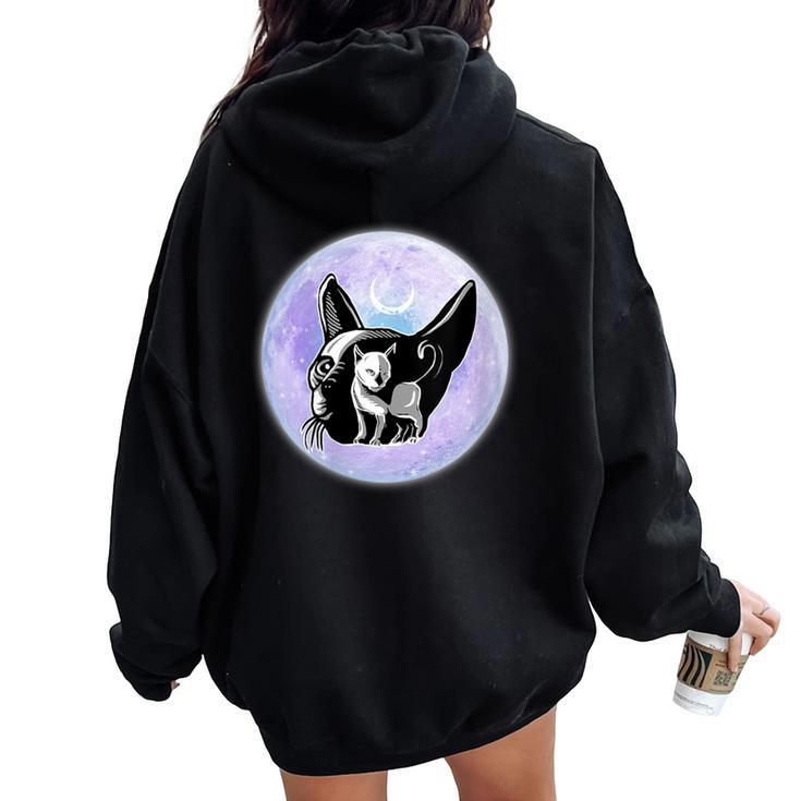 Gothic Cats Full Moon Aesthetic Vaporwave Women Oversized Hoodie Back Print