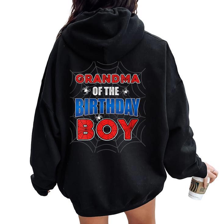 Grandma Of The Birthday Boy Costume Spider Web Birthday Women Oversized Hoodie Back Print