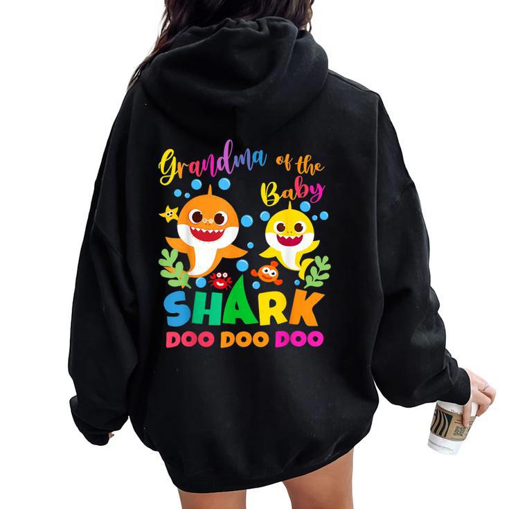 Grandma Of The Shark Birthday Boy Girl Party Family Women Oversized Hoodie Back Print