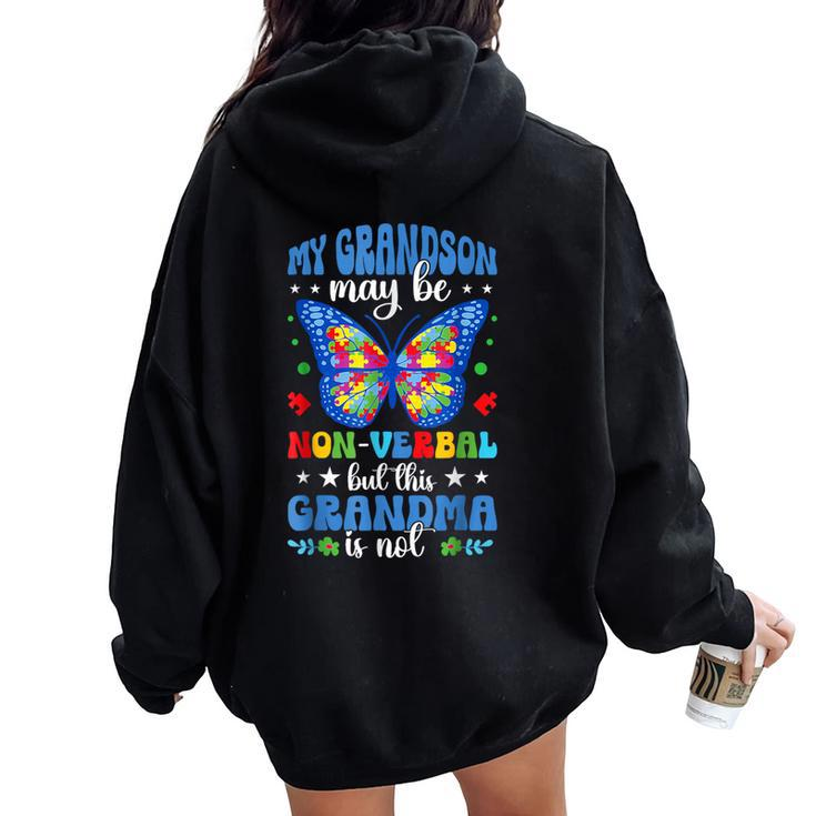 My Grandson Proud Autism Grandma Autism Warrior Grandma Women Oversized Hoodie Back Print