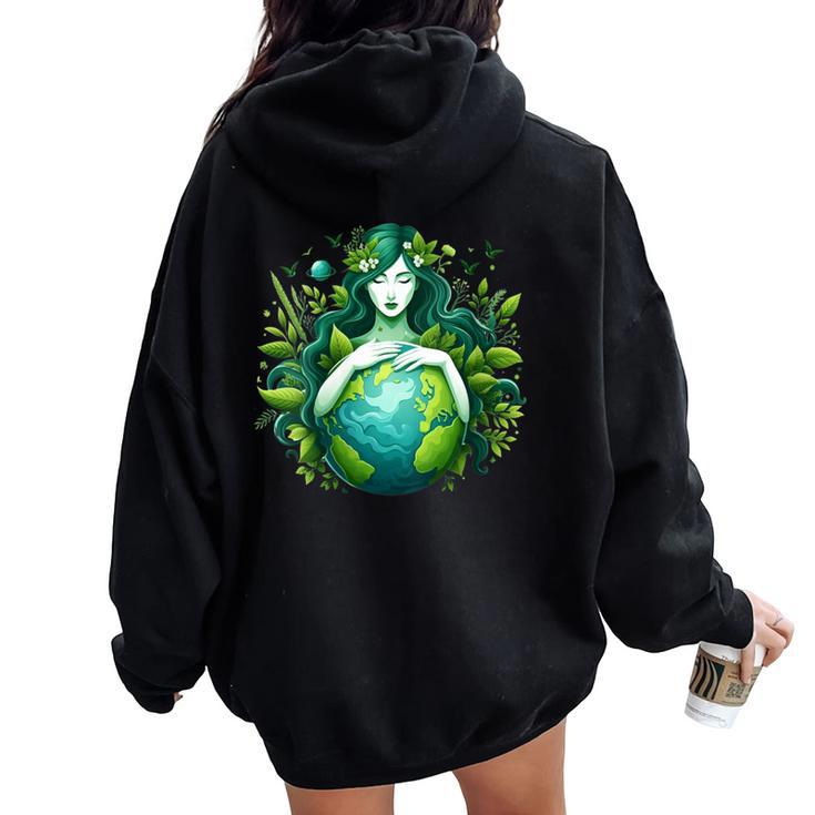 Green Mother Earth Day Gaia Save Our Planet Hippie Women Oversized Hoodie Back Print