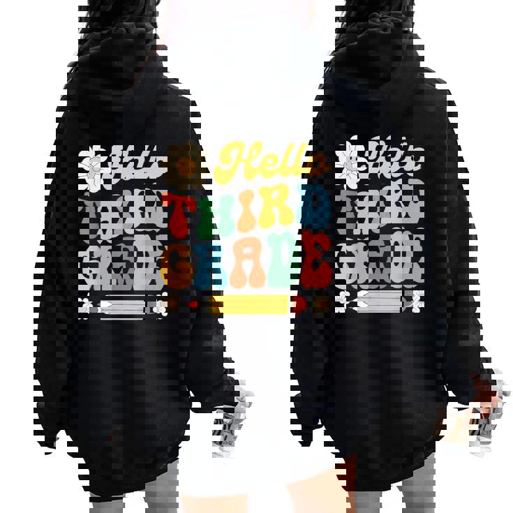Groovy Hello Third Grade Back To School 3Rd Grade Boy Girl Women Oversized Hoodie Back Print