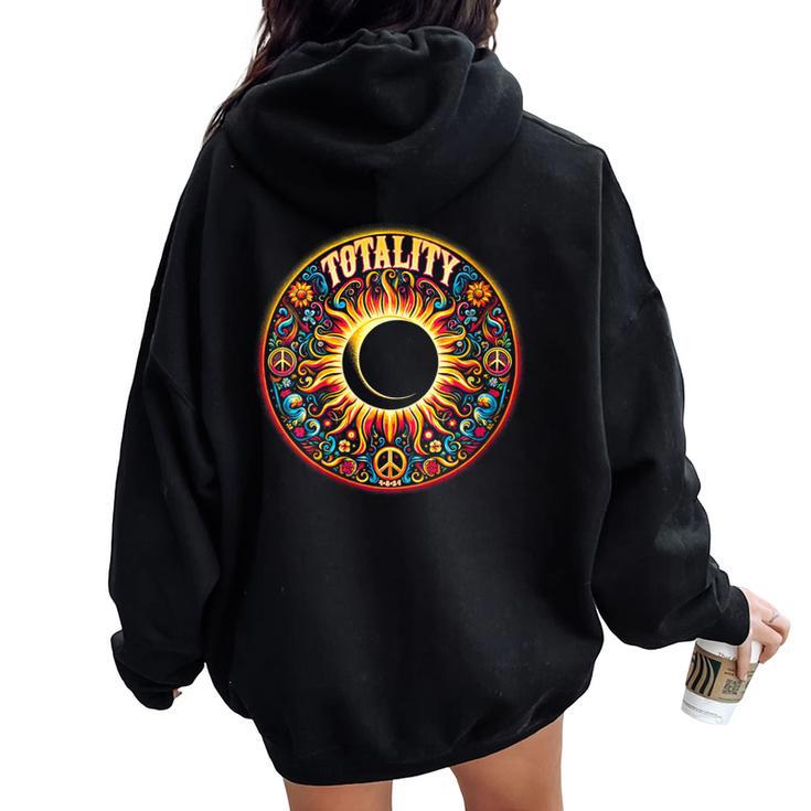 Groovy Hippy Total Solar Eclipse 2024 Totality Women Oversized Hoodie Back Print