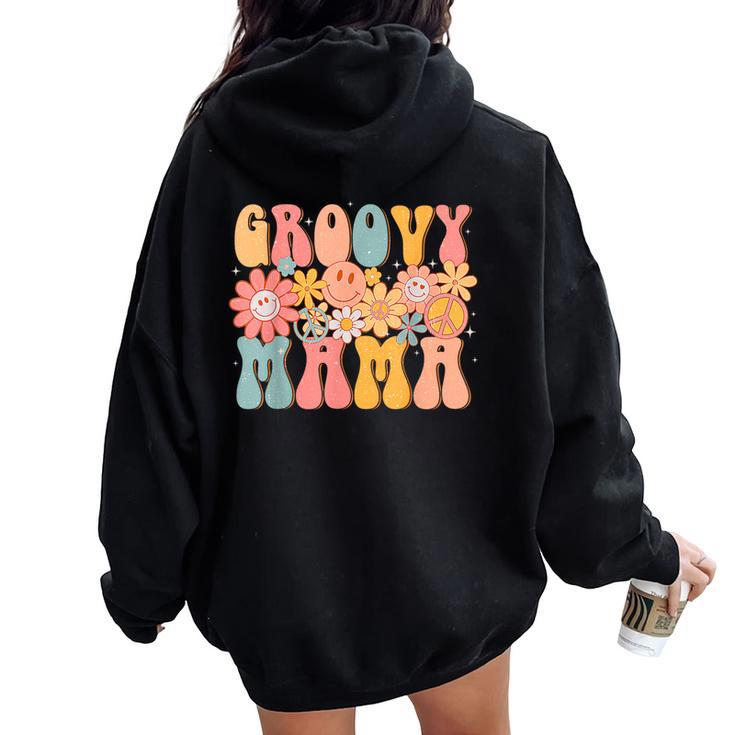Groovy Mama Retro Colorful Peace Sign Smile Face Women Oversized Hoodie Back Print