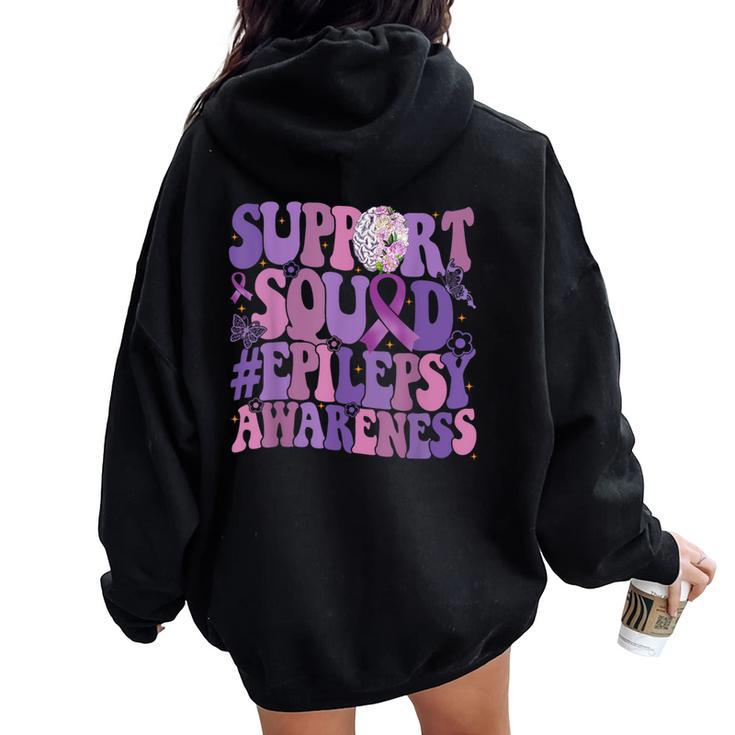 Groovy Purple Brain Flower Support Squad Epilepsy Awareness Women Oversized Hoodie Back Print