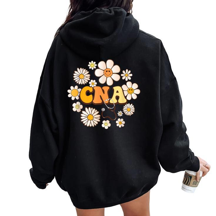 Groovy Smile Face Wildflower Cna Certified Nursing Assistant Women Oversized Hoodie Back Print