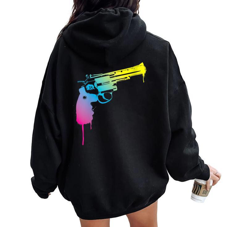 Gun Dripping Rainbow Graffiti Paint Artist Revolver Women Oversized Hoodie Back Print