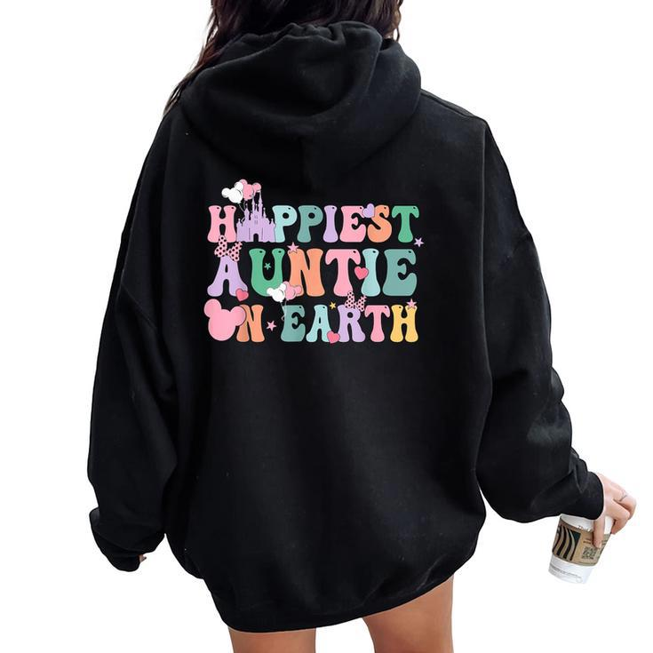 In My Happiest Auntie On Earth Era Groovy Aunt Mother's Day Women Oversized Hoodie Back Print