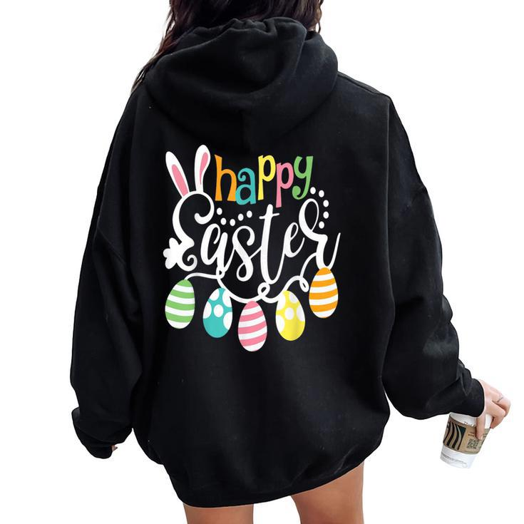 Happy Easter Bunny Rabbit Face Easter Day Girls Women Oversized Hoodie Back Print