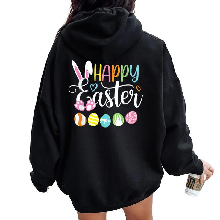 Happy Easter Rabbit Bunny Face Egg Easter Day Girls Women Oversized Hoodie Back Print