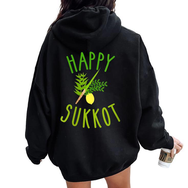 Happy Sukkot Four Species Jewish Holiday Israel Sukkah Women Oversized Hoodie Back Print